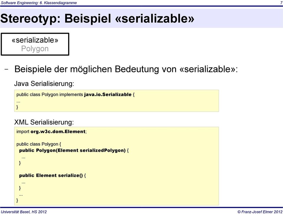 möglichen Bedeutung von «serializable»: Java Serialisierung: public class Polygon implements