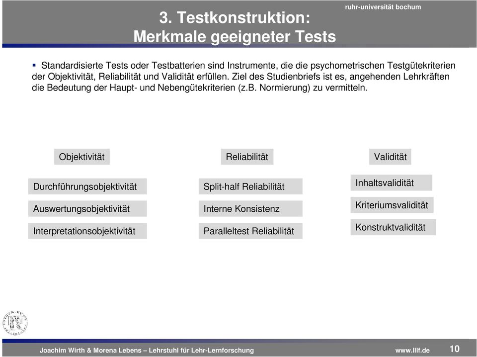 Ziel des Studienbriefs ist es, angehenden Lehrkräften die Bedeutung der Haupt- und Nebengütekriterien (z.b. Normierung) zu vermitteln.