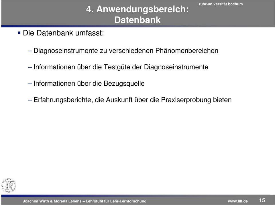 zu verschiedenen Phänomenbereichen Informationen über die Testgüte der