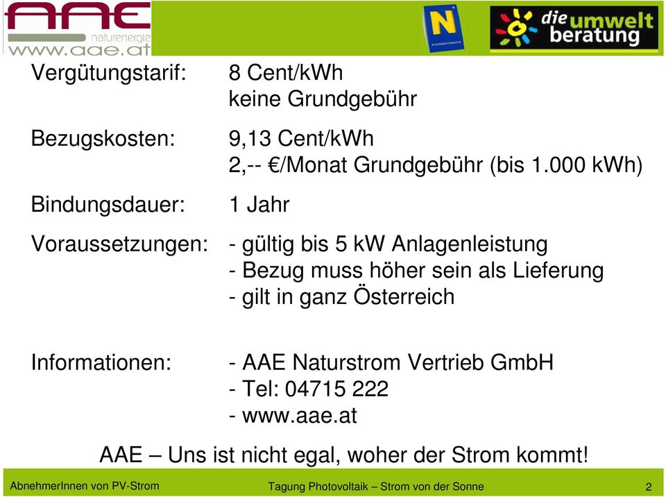 Lieferung - gilt in ganz Österreich - AAE Naturstrom Vertrieb GmbH - Tel: 04715 222 -