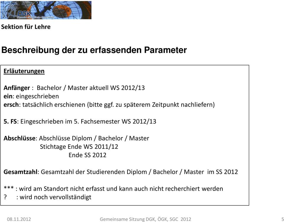 Fachsemester WS 2012/13 Abschlüsse: Abschlüsse Diplom/ Bachelor / Master Stichtage Ende WS 2011/12 Ende SS 2012 Gesamtzahl: