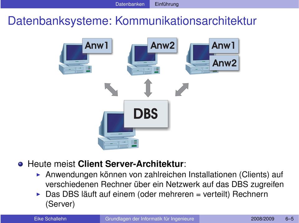 verschiedenen Rechner über ein Netzwerk auf das DBS zugreifen Das DBS läuft auf einem (oder