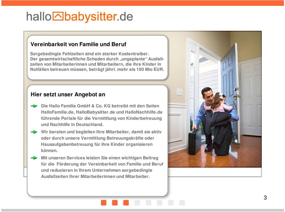 Hier setzt unser Angebot an Die Hallo Familie GmbH & Co. KG betreibt mit den Seiten HalloFamilie.de, HalloBabysitter.de und HalloNachhilfe.