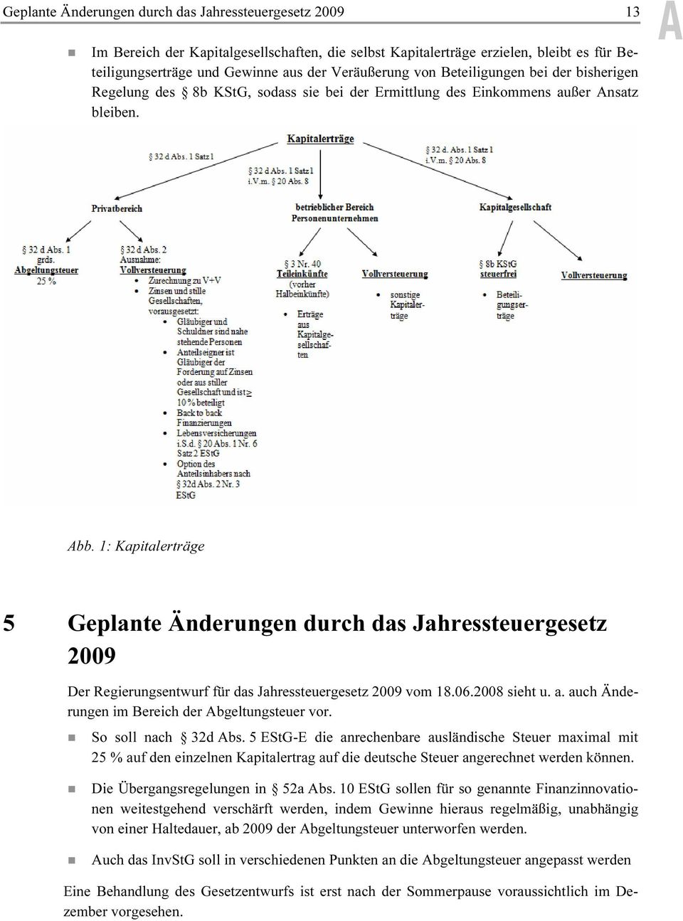 1: Kapitalerträge 5 Geplante Änderungen durch das Jahressteuergesetz 2009 Der Regierungsentwurf für das Jahressteuergesetz 2009 vom 18.06.2008 sieht u. a.