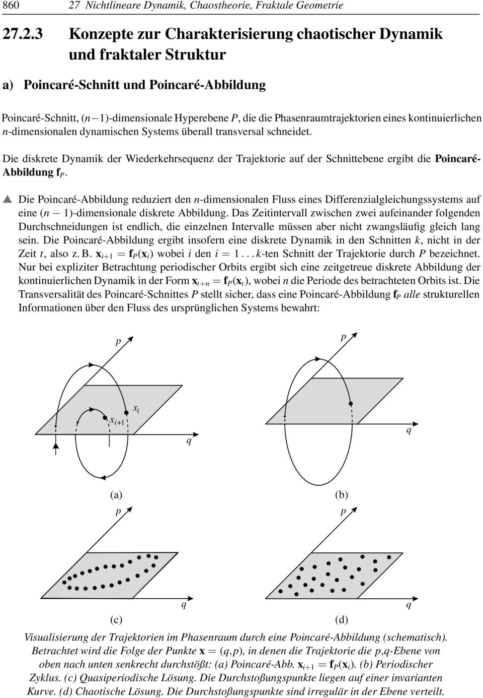 .2.3 Konzepte zur Charakterisierung chaotischer Dynamik und fraktaler Struktur a) Poincaré-Schnitt und Poincaré-Abbildung Poincaré-Schnitt, (n 1)-dimensionale Hyperebene P, die die