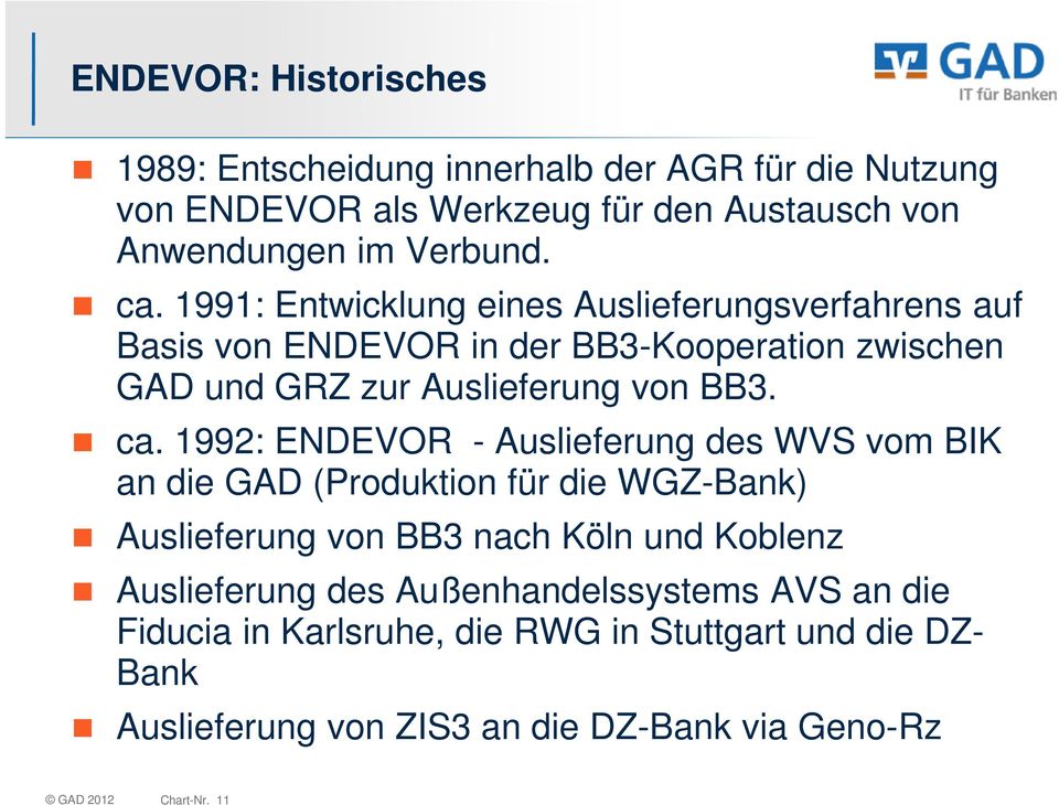 1992: ENDEVOR - Auslieferung des WVS vom BIK an die GAD (Produktion für die WGZ-Bank) Auslieferung von BB3 nach Köln und Koblenz Auslieferung des