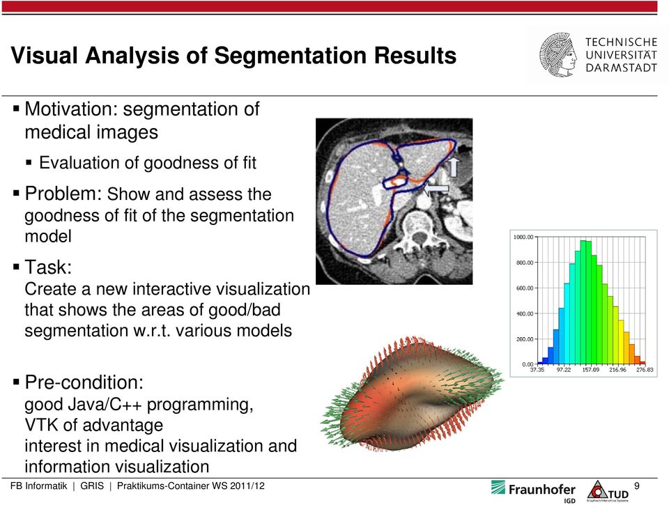 that shows the areas of good/bad segmentation w.r.t. various models Pre-condition: good Java/C++ programming, VTK of