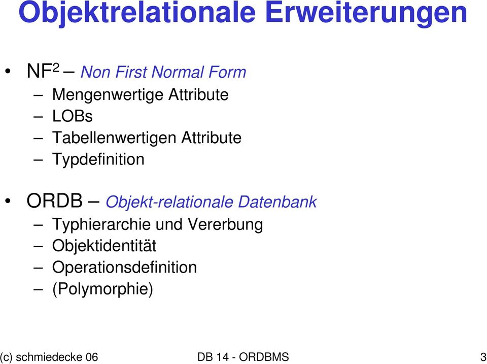 ORDB Objekt-relationale Datenbank Typhierarchie und Vererbung