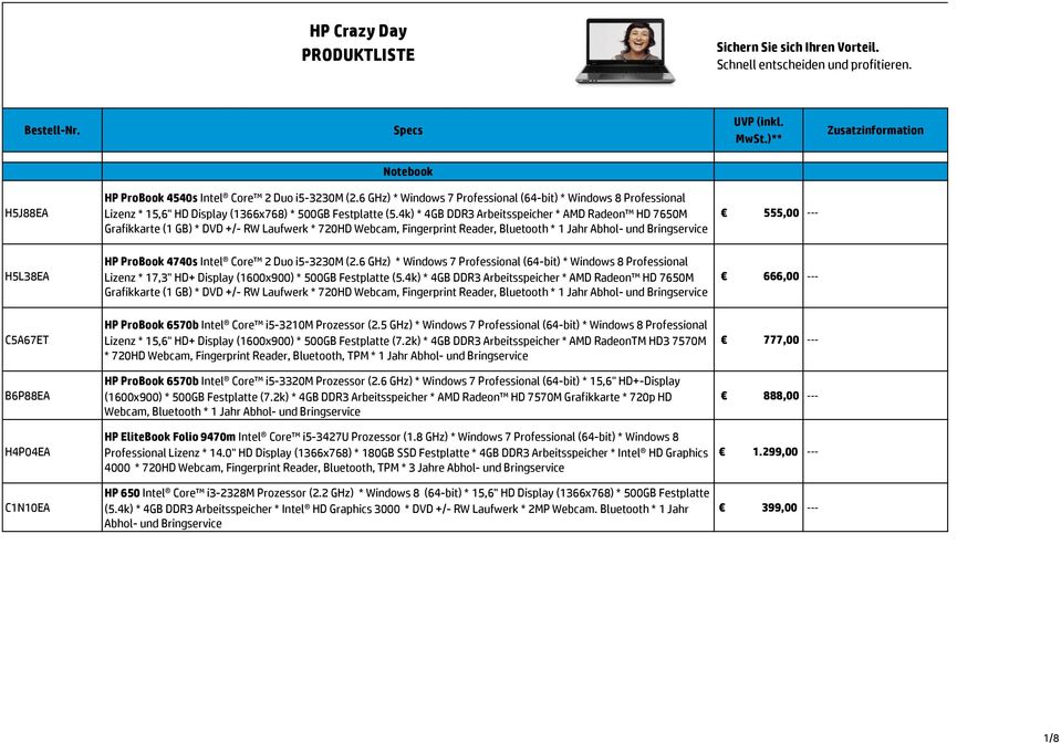 ProBook 4740s Intel Core 2 Duo i5-3230m (2.6 GHz) * Windows 7 Professional (64-bit) * Windows 8 Professional Lizenz * 17,3" HD+ Display (1600x900) * 500GB Festplatte (5.