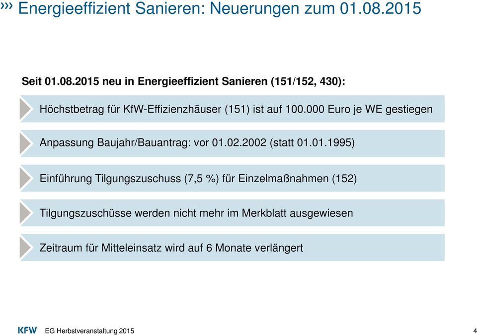 2015 neu in Energieeffizient Sanieren (151/152, 430): Höchstbetrag für KfW-Effizienzhäuser (151) ist auf 100.