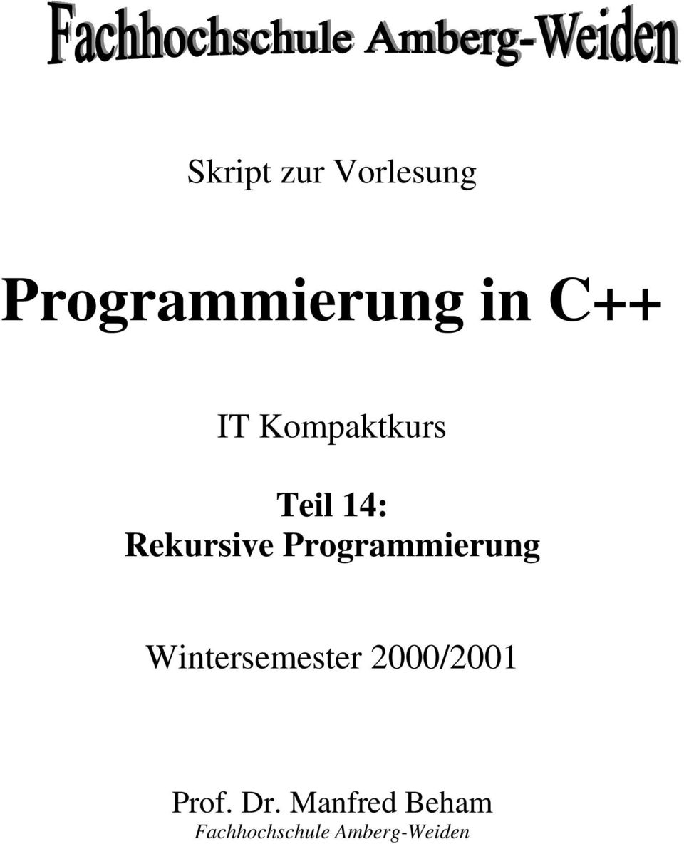 Programmierung Wintersemester 2000/2001
