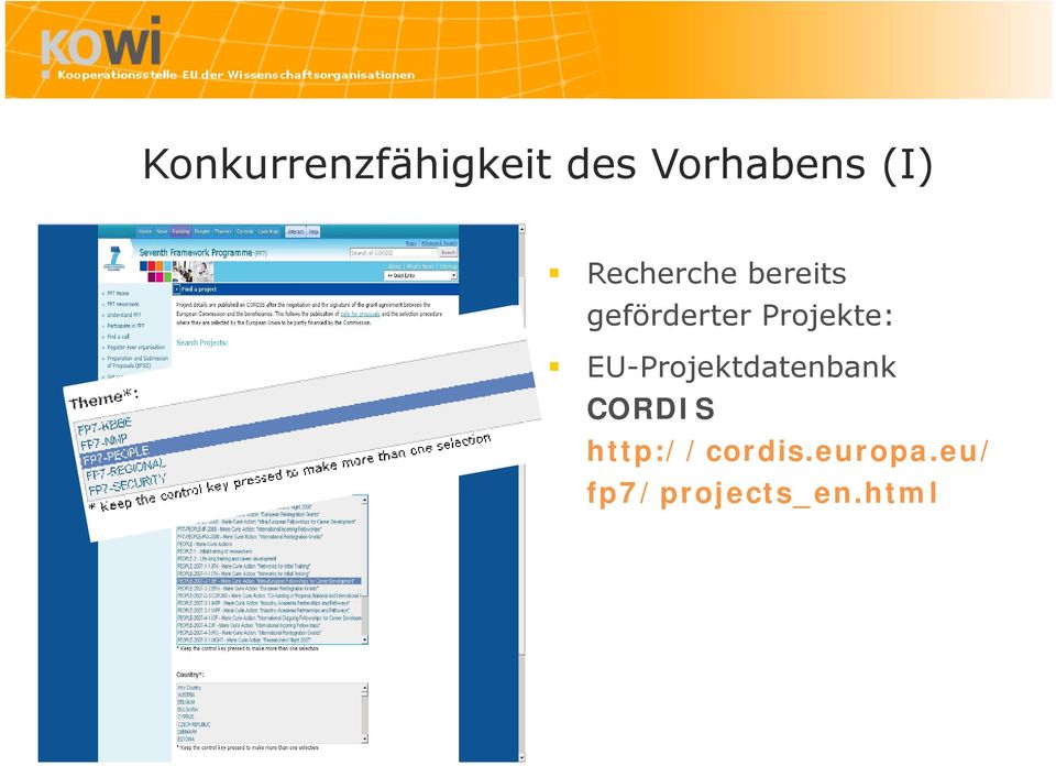 Projekte: EU-Projektdatenbank CORDIS