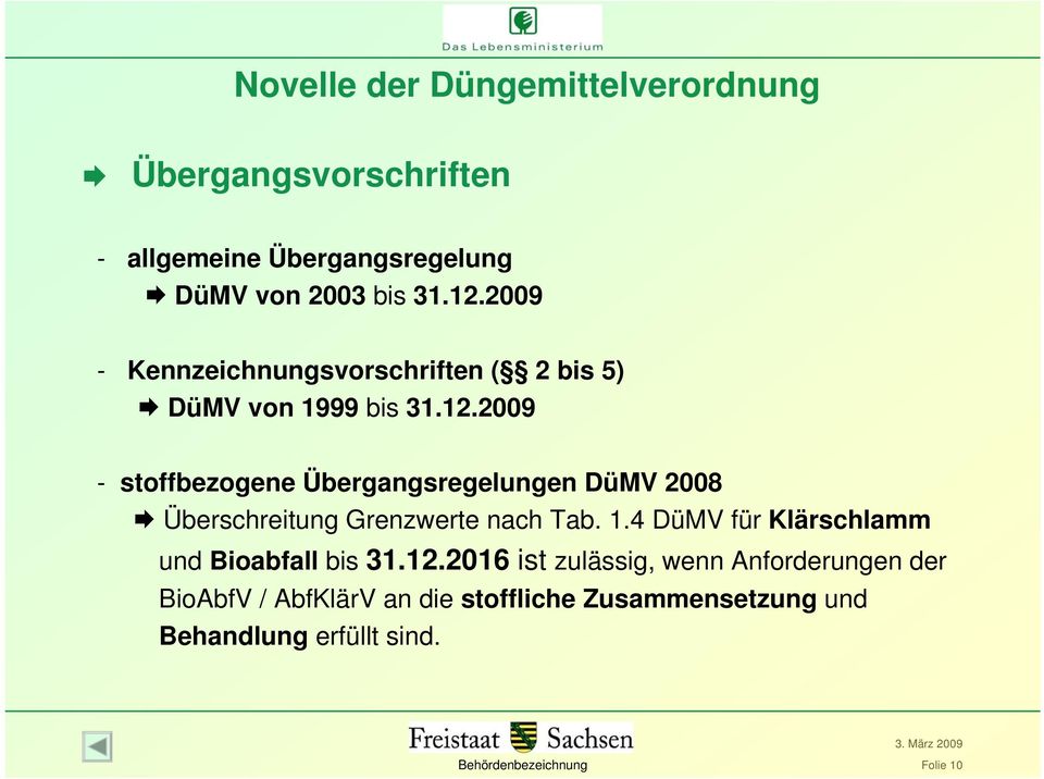 2009 - stoffbezogene Übergangsregelungen DüMV 2008 Überschreitung Grenzwerte nach Tab. 1.