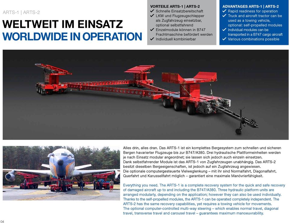 self-propelled modules Individual modules can be transported in a B747 cargo aircraft Various combinations possible Alles drin, alles dran.