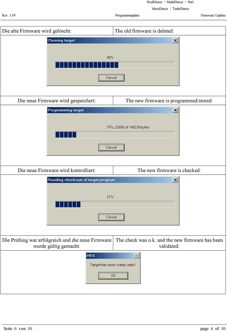 The new firmware is checked: Die Prüfung war erfolgreich und die neue Firmware wurde