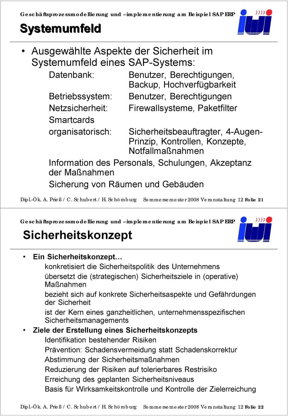 Akzeptanz der Maßnahmen Sicherung von Räumen und Gebäuden Dipl.-Ök. A. Prieß / C. Schubert / H.