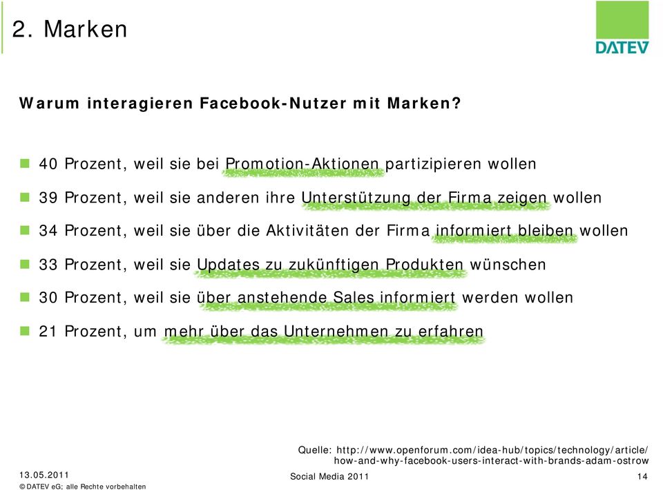 sie über die Aktivitäten der Firma informiert bleiben wollen 33 Prozent, weil sie Updates zu zukünftigen Produkten wünschen 30 Prozent, weil sie über