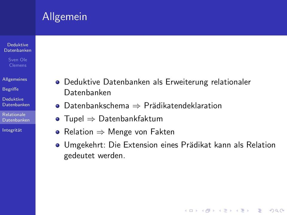 Datenbankfaktum Relation Menge von Fakten