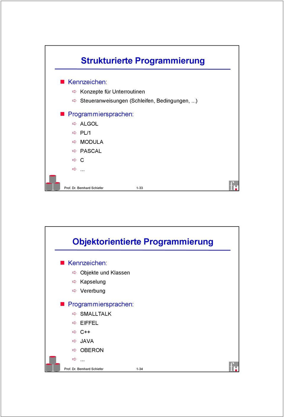 Bernhard Schiefer 1-33 Objektorientierte Programmierung Kennzeichen: Objekte und Klassen