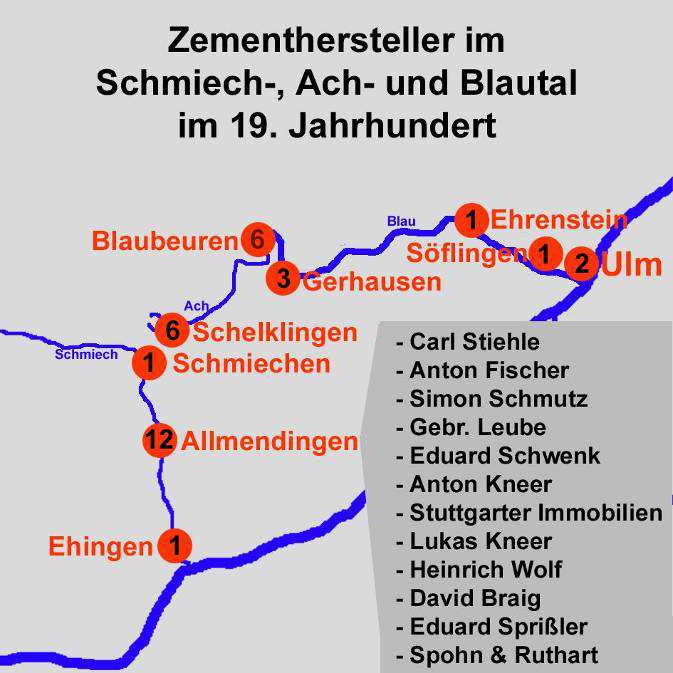 Zementwerke im Schmiech-, Ach- und Blautal - 1847 Schwenk - 1872 Spohn & Ruthard - 1872 Stuttgarter
