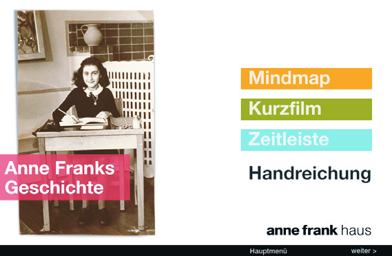 Handreichung Anne Franks Geschichte Das Unterrichtsmaterial besteht aus drei Aktivitäten: > Mindmap > Kurzfilm mit Arbeitsauftrag > Zeitleiste Das Anne Frank Haus und seine Partner organisationen in