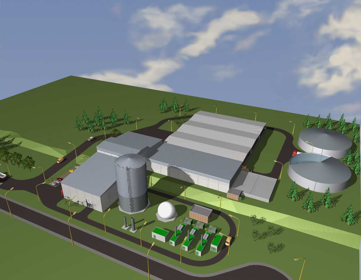 Modellansicht Bioabfallanlage (OWS-Anlage) Modellansicht Biogasanlage