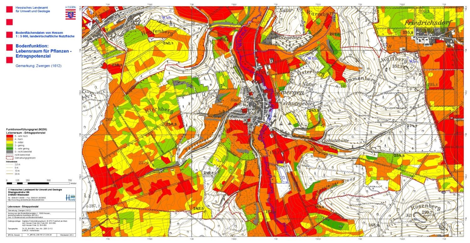 Bewertung Bodenfunktion Lebensraum für Pflanzen Kriterium Ertragspotenzial des Bodens Klassen der BFD5L-Methode Ertragspotenzial des Bodens sehr