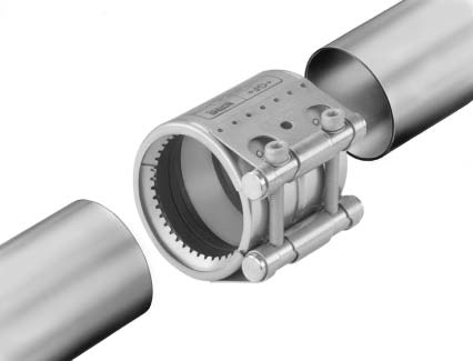 ANWENDUNGSBEREICH Die NORMACONNECT Rohrkupplung ist ein zuverlässiges Verbindungselement für dick- und dünnwandige Rohre und entspricht dem neuen DIN-Standard 8618.