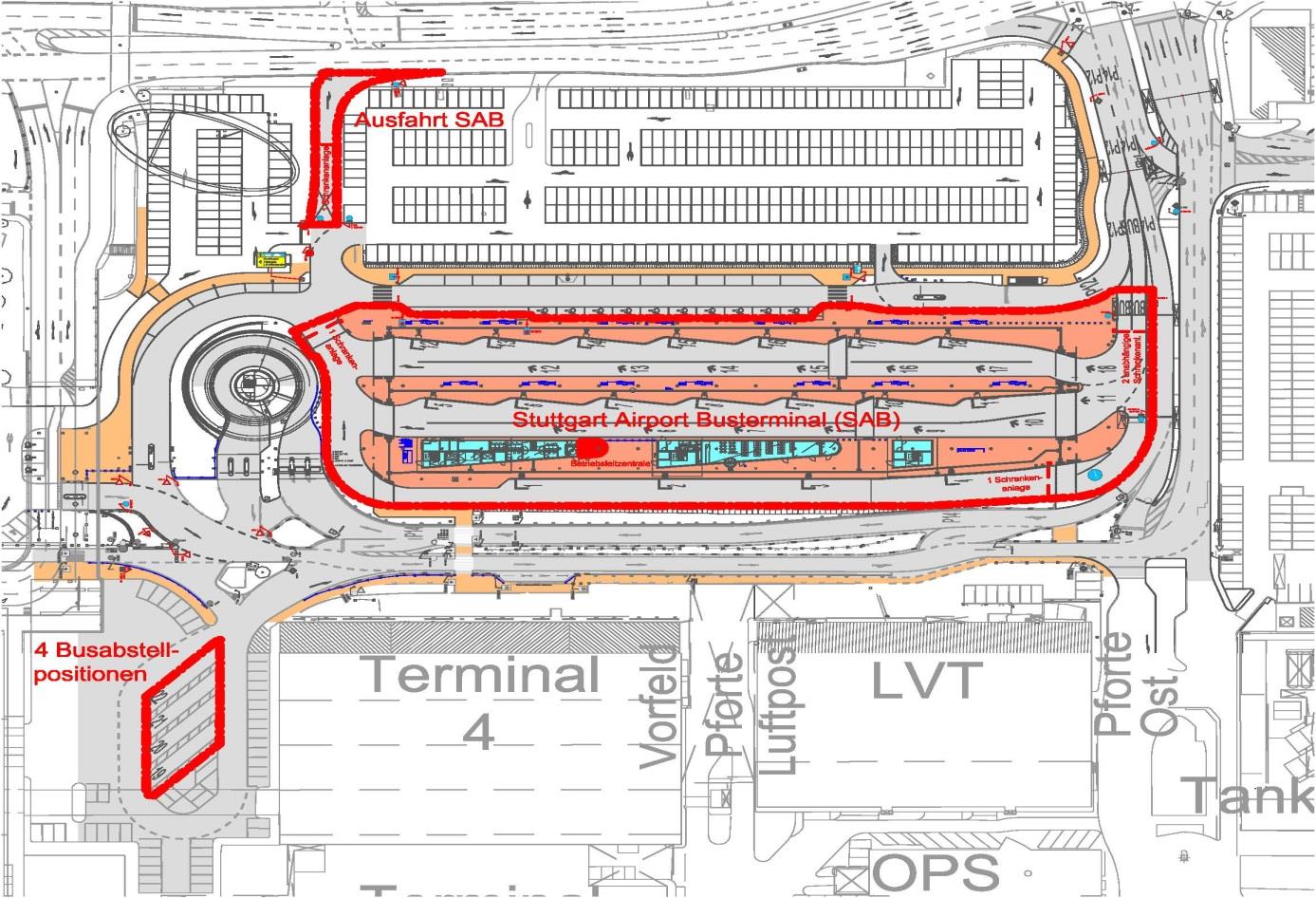 Die Benutzungsordnung gilt für die im nachfolgenden Plan rot umgrenzten Flächen. Die Flughafenbenutzungsordnung der Flughafen Stuttgart GmbH (FBO) bleibt unberührt. Diese ist zusätzlich zu beachten.
