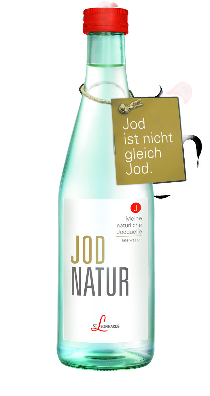Die natürliche Jodquelle JODNATUR (0,33l) ist eine einzigartige Mischung aus Mineralwasser artesischen Ursprungs und jodhaltiger Sole im Verhältnis 54:1.