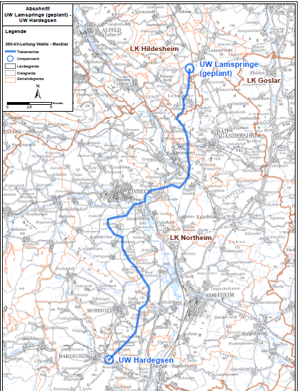 380-kV-Leitung Wahle Mecklar: Abschnitt B Abschnitt B UW Lamspringe UW Hardegsen ca.
