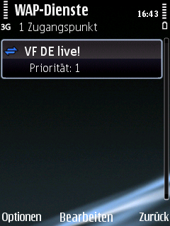 Zugangspunkt einstellen 17. Geben Sie ms.vodafone.de ein und wählen Sie dann OK. Hinweis: Der Zugang zum Vodafone live!-portal ist mit dem Zugangspunkt ms.vodafone.de nicht möglich. 18.