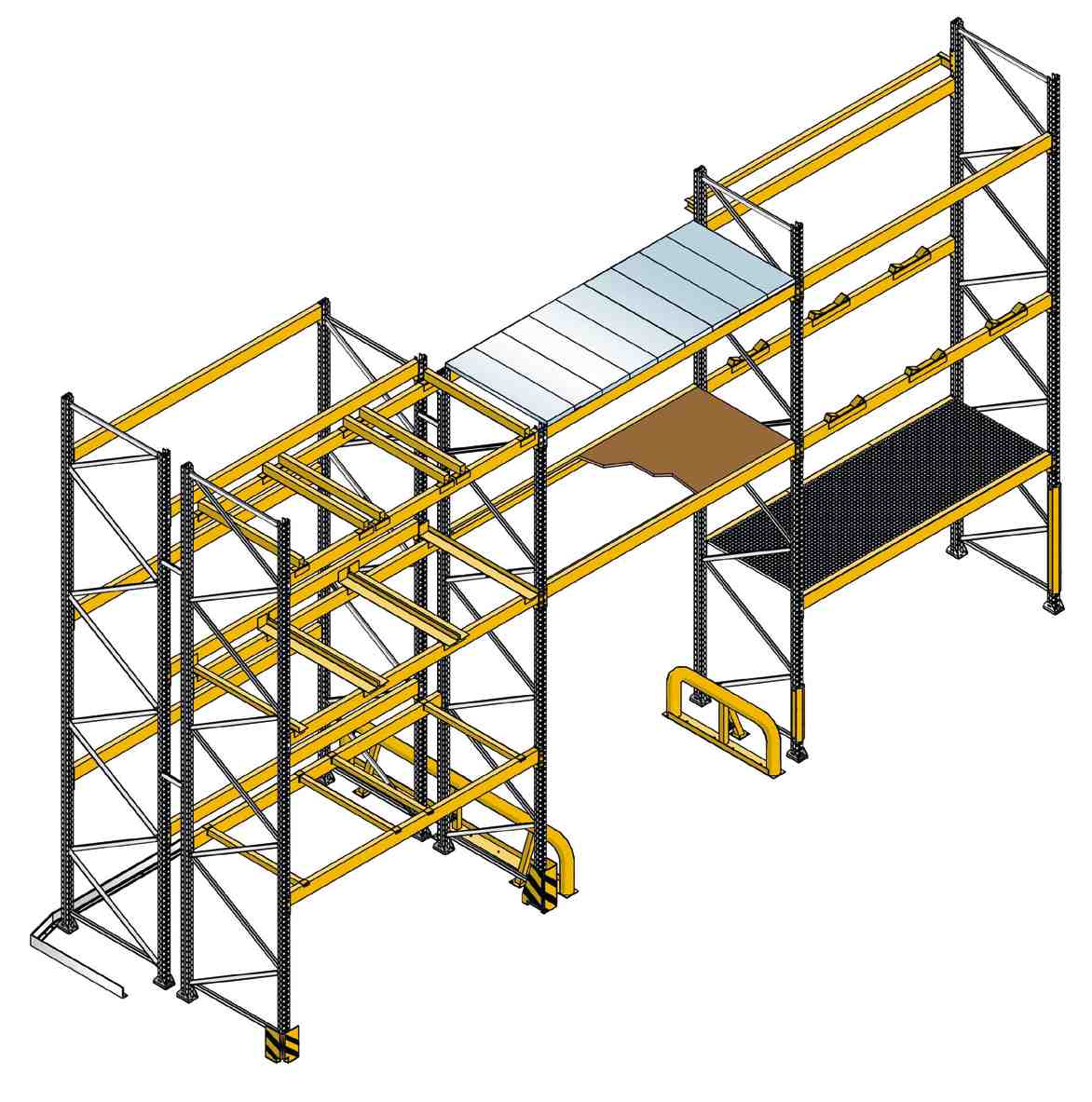 palettenregale Schraub/ Stecksystem PPR 6 8 7 3 2 1 5 1 Tiefenauflagen 2 Durchschubsicherungen 3 Gitterboxauflagen 4 Anfahrschutz 5 Pfostenschutz 6 Gefachabdeckung: StahlPaneelböden 7