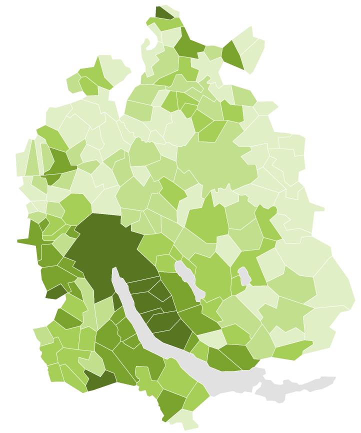 Hypothekarportfolio mit hoher Qualität Mittlere Belehnung 2015 im Kanton Zürich Kommentar 52.6% - 60.4% 50.1% - 52.5% 47.6% - 50% 45.1% - 47.5% 38.