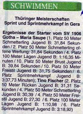 7.6.2000 - Süddeutsche Jahrgangsmeisterschaft in Wetzlar mit Rang sechs über 50m Rü.