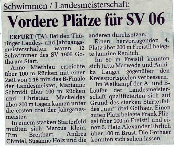 3 28.11.1992-1. Senioren Wasserball Turnier Teilnehmer: TSV Erfurt, AWV Coburg, MTV Greußen, SV 1906 Gotha u. SV 1906 Gotha/Senioren Sieger: TSV Erfurt 13.+14.11.93-2.