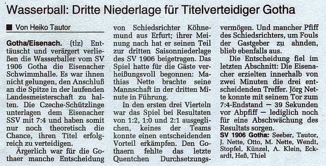 14.+15.11.1997-6. Masters Wasserballturnier in Gotha 8 Teilnehmer 30+: Essener SV 1906, WBC Frankfurt 80, 1.