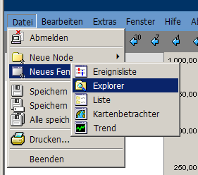 Sollte das Explorer- Fenster nicht mehr angezeigt werden, so kann von jedem beliebigen Fenster der Web- Anwendung der Explorer über den Menüpunkt Datei Neues Fenster