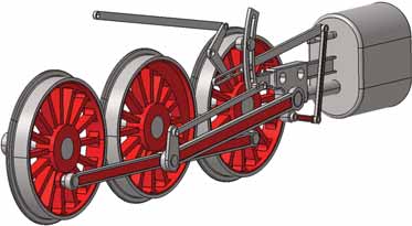 4 Übungsbeispiele zum Erstellen und Simulieren von Mechanismen Bild 4.18: Bewegungssimulation der Steuerung einer Dampflokomotive Übung 4.