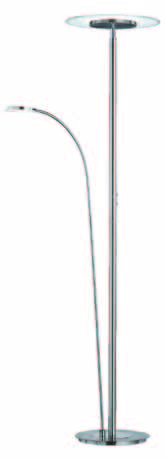 Stehleuchten Glas satiniert/klar, mit getrennt dimmbarem und schwenkbarem Ober- und Leselicht, Lesearm zusätzlich durch Kugelgelenk am Fuß schwenkbar, H. 180 cm, Ø 40 cm, inkl.