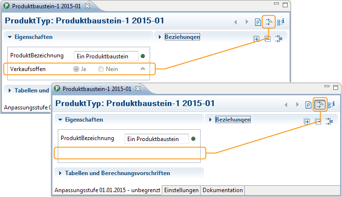 Im Reiter Einstellungen wird die Vorlage angezeigt.