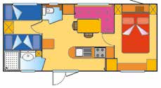 Casa Mobile Standard - Mobilehome - Mobilheim - Mobilhome 5 persone, soggiorno/cucina 4 fuochi, frigorifero, forno microonde, 1 camera matrimoniale, 1 camera con 3 posti letto, bagno, wc separato,