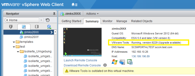 Installation und Update der VMware-Tools Auf der Virtuellen Maschine müssen die VMware-Tools installiert sein.