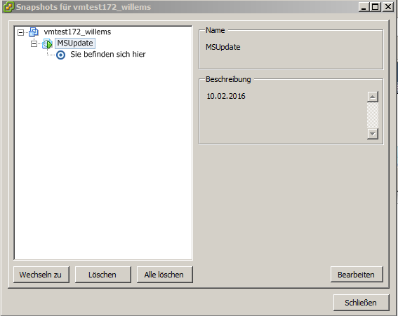 VMware-Snapshot Der Administrator mit Rolle als "Virtual Machine User incl.