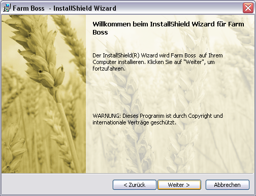 Farm Boss Installationshinweise 3 Es hat sich das Fenster Willkommen zum Farm Boss -