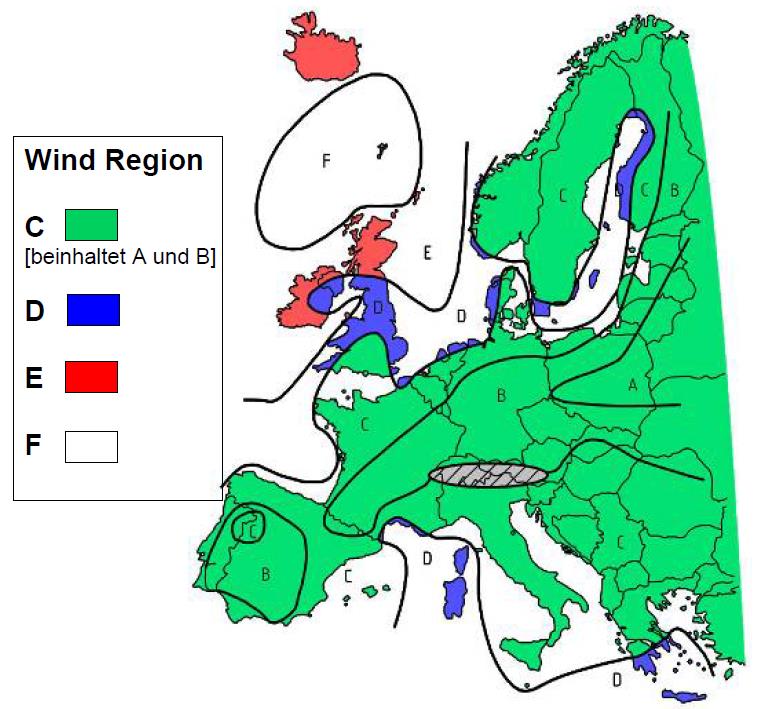Windzonen Übersichtskarte Europa nach DIN EN