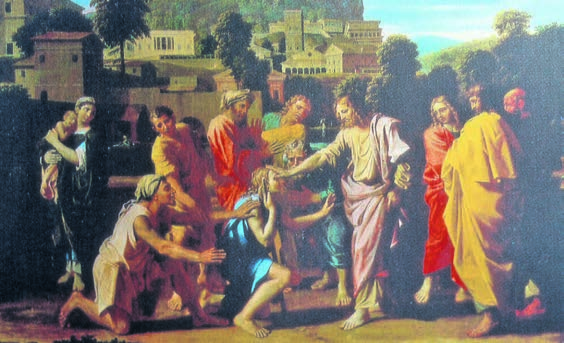 ZUM GEISTLICHEN LEBEN Christus heilt die Blinden von Jericho. Nicolas Poussin malte um 1650 die Szene, die im Pariser Louvre zu sehen ist.