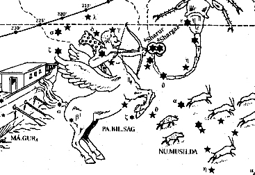 18 BIBLISCHER BOTSCHAFTER Noahs das Sternbild des pfeilschießenden Kentaur (PA.BIL.SAG), der unserem Sagittarius oder Schützen entspricht (Abb. 8). Abb. 8 Der Kentaur am Himmel von Babylon 2340 v.chr.