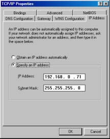 B: Einstellen der IP Adresse des Adapters Windows weist den Netzwerkadaptern automatisch IP Adressen zu. Um diese ggf. zu ändern, folgen Sie diesen Schritten am Beispiel von Windows 98SE: 1.
