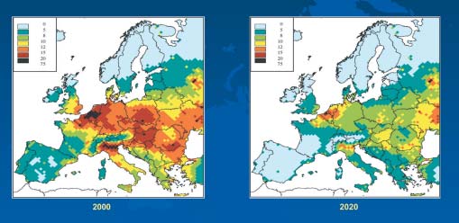AEROSOLFORSCHUNG BEWERTUNG UND FOLGEN MSC-W & CIAM / WHO Europa Mittlere Jahreskonzentrationen an PM 2.
